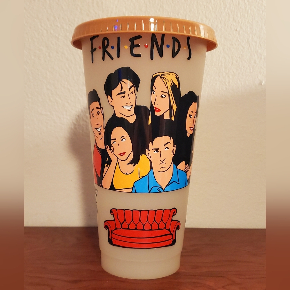 🪻3/$25 Tan Friends TV show Plastic 24oz Color Changing Cup Tumbler Lid & Straw